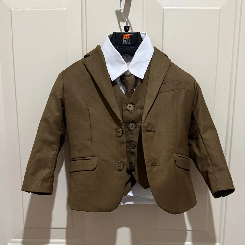 Classic Brown Vest and White Shirt Kids Set